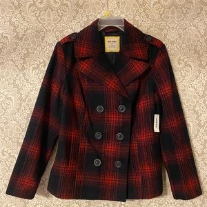 RED ❤️& NAVY🫐 PLAID PEACOAT OLD NAVY SIZE XL 🥰HAVE TAG ON IT!😍NEVER WORED